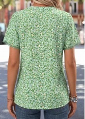Light Green Ditsy Floral Print Lace Trim T Shirt | thumb picture 