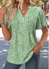Light Green Ditsy Floral Print Lace Trim T Shirt | thumb picture 