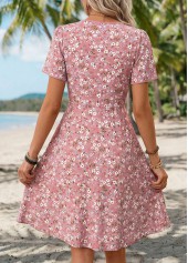 Dusty Pink Ditsy Floral Print Shirred Short Sleeve Dress | thumb picture 