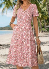 Dusty Pink Ditsy Floral Print Shirred Short Sleeve Dress | thumb picture 