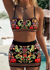 Black High Waisted Tribal Print Bikini Set