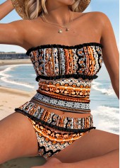 Orange Mid Waisted Patchwork Tribal Print Tankini Set | thumb picture 