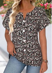 Black Ditsy Floral Print Tummy Coverage Short Sleeve Blouse | thumb picture 