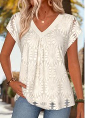 White Tummy Coverage Short Sleeve V Neck T Shirt