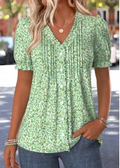Light Green Ditsy Floral Print Tuck Stitch T Shirt