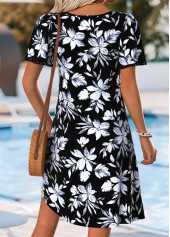 Black Floral Print Short Square Neck Dress | thumb picture 