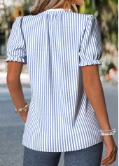 Dusty Blue Striped Frill Short Sleeve T Shirt | thumb picture 
