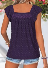 Purple Curved Hem Short Sleeve Square Neck Tank Top | thumb picture 