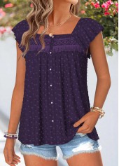 Purple Curved Hem Short Sleeve Square Neck Tank Top | thumb picture 