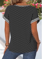 Black Polka Dot Curved Hem Short Sleeve Blouse | thumb picture 