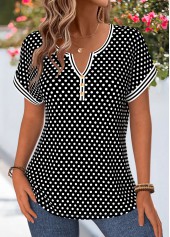 Black Polka Dot Curved Hem Short Sleeve Blouse | thumb picture 