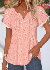Dusty Pink Ditsy Floral Print Curved Hem T Shirt