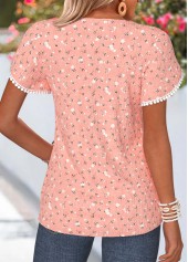 Dusty Pink Ditsy Floral Print Curved Hem T Shirt | thumb picture 