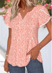 Dusty Pink Ditsy Floral Print Curved Hem T Shirt | thumb picture 