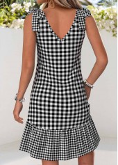 Black Plaid Short Patchwork Strappy V Neck Dress | thumb picture 