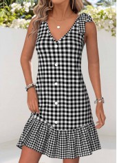 Black Plaid Short Patchwork Strappy V Neck Dress | thumb picture 