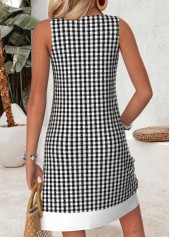 Black Plaid Short Fake 2in1 Sleeveless Round Neck Dress | thumb picture 
