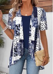 Navy Patchwork Short Sleeve Fake Two Piece Twinset