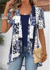 Navy Patchwork Short Sleeve Fake Two Piece Twinset | thumb picture 