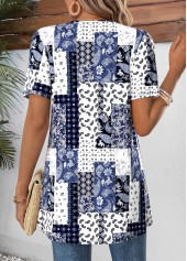 Navy Patchwork Short Sleeve Fake Two Piece Twinset | thumb picture 