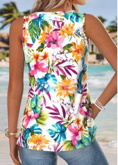 Multi Color Tropical Plants Print Patchwork Sleeveless Tank Top | thumb picture 