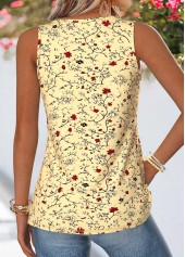Light Yellow Floral Print Patchwork Sleeveless Tank Top | thumb picture 