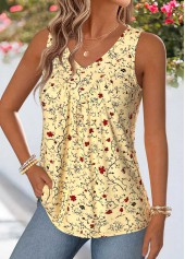 Light Yellow Floral Print Patchwork Sleeveless Tank Top | thumb picture 
