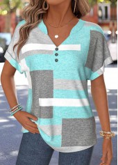 Mint Green Geometric Print Tummy Coverage T Shirt