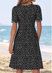 Black Polka Dot Patchwork Short Sleeve V Neck Dress | thumb picture 