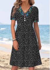 Black Polka Dot Patchwork Short Sleeve V Neck Dress | thumb picture 