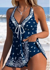 Navy Layered Paisley Print One Piece Swimdress