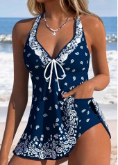 Navy Layered Paisley Print One Piece Swimdress | thumb picture 