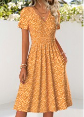 Orange Ditsy Floral Print Double Side Pockets Dress | thumb picture 
