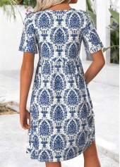 Blue Tribal Print Patchwork Short Sleeve V Neck Dress | thumb picture 