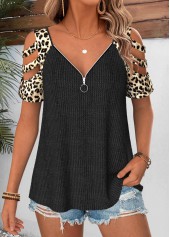 Black Leopard Curved Hem Short Sleeve T Shirt