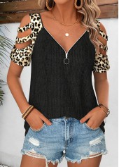 Black Leopard Curved Hem Short Sleeve T Shirt | thumb picture 