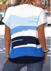 Blue Geometric Print Tummy Coverage Short Sleeve Blouse | thumb picture 