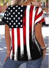 American Flag Black Tummy Coverage Short Sleeve Blouse | thumb picture 