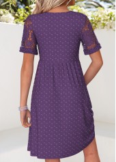 Purple Short Patchwork V Neck Dress | thumb picture 