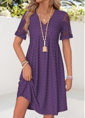 Purple Short Patchwork V Neck Dress | thumb picture 
