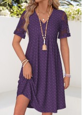 Purple Short Patchwork V Neck Dress