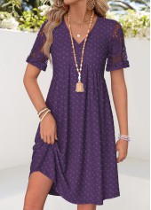 Purple Short Patchwork V Neck Dress | thumb picture 