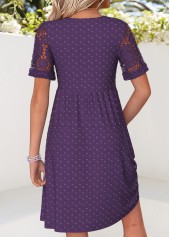 Purple Short Patchwork V Neck Dress | thumb picture 