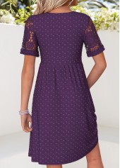 Purple Short Patchwork V Neck Dress | thumb picture 