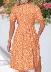 Orange Ditsy Floral Print Shirred Short Sleeve Dress | thumb picture 
