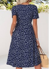 Navy Heart Print Twist Short Sleeve V Neck Dress | thumb picture 