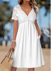 White Twist Short Sleeve V Neck Dress