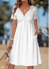 White Twist Short Sleeve V Neck Dress | thumb picture 