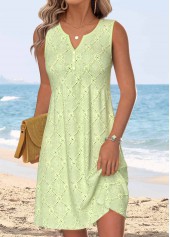 Light Green Short Shirred Sleeveless Round Neck Dress