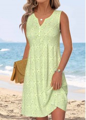 Light Green Short Shirred Sleeveless Round Neck Dress | thumb picture 